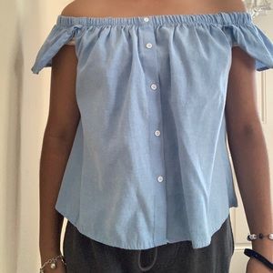 Off the shoulder baby blue top with buttons